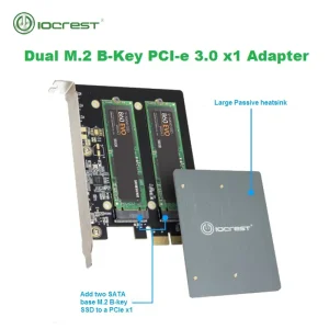 IOCREST Dual M.2 Ngff Sata Ssd B Key Pci-e 3.0 X1 Adapter with Heatsink Support 2230, 2242, 2260, 2280 and 22110