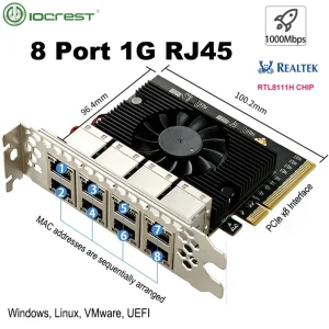 8 Ports Gigabit Ethernet PCIe Controller Card 1000Mbps NIC RTL8111H Chips for desktop