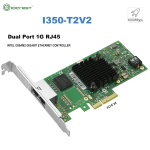 IOCREST Intel I350-T2V2 Dual Port Gigabit Ethernet Controller Card Intel I350AM2 PCI-E X4 2 Ports Server NIC for Data Centers
