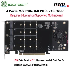 4 M.2 PCIe3.0 x4 PCIe x16 Expansion Card Requires Bifurcuation Supported Motherboard Intel VROC AMD Ryzen Threadripper NVMe Raid