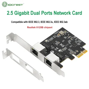 2.5GBase-T Gigabit Network Adapter with 2 Ports 2500Mbps PCIe 2.5gb Ethernet Card RJ45 LAN Controller Card