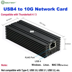 USB4 Single Port 10G Ethernet Adapter Compatible with Thunderbolt 3/4 RJ45 10GBASE-T Ethernet Support Mac