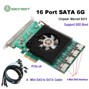 16 Ports SATA 6G PCI Express x4 Controller Card 88SE9215 Chipset PCIe SATA III 3.0 With Mini SAS to 4 Sata Cable